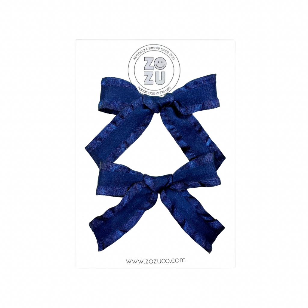 Navy Ruffle Edge Ribbon :: Mini Explorer Pigtail Set