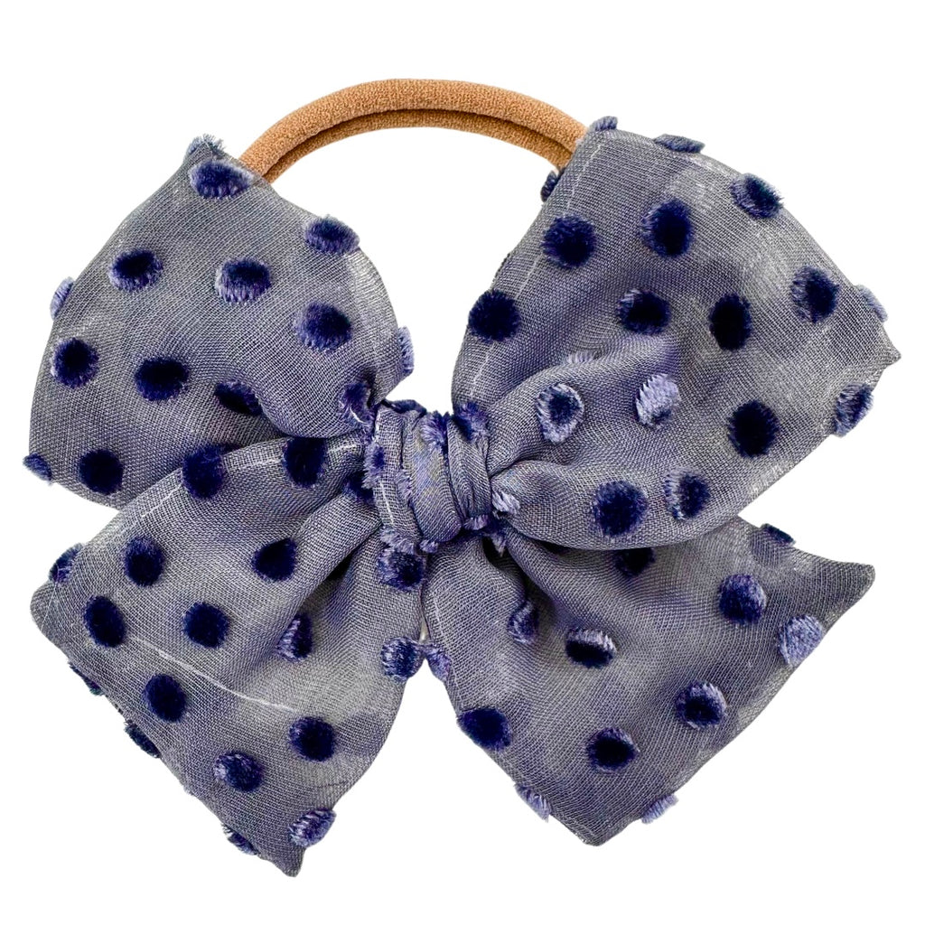 Midnight Blue Velvet Dot :: Voyager Bow