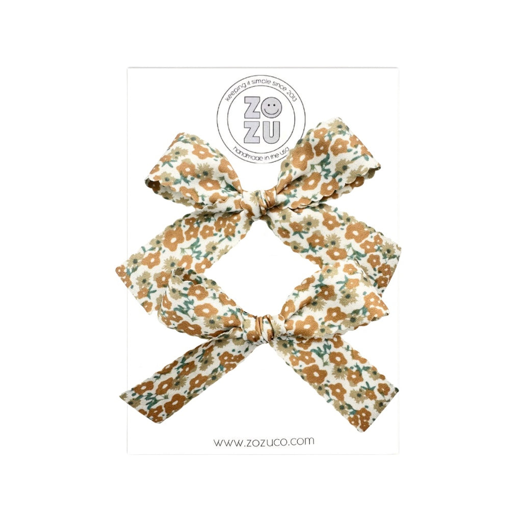 Rust Floral Scallop :: Mini Explorer Ribbon Pigtail Set