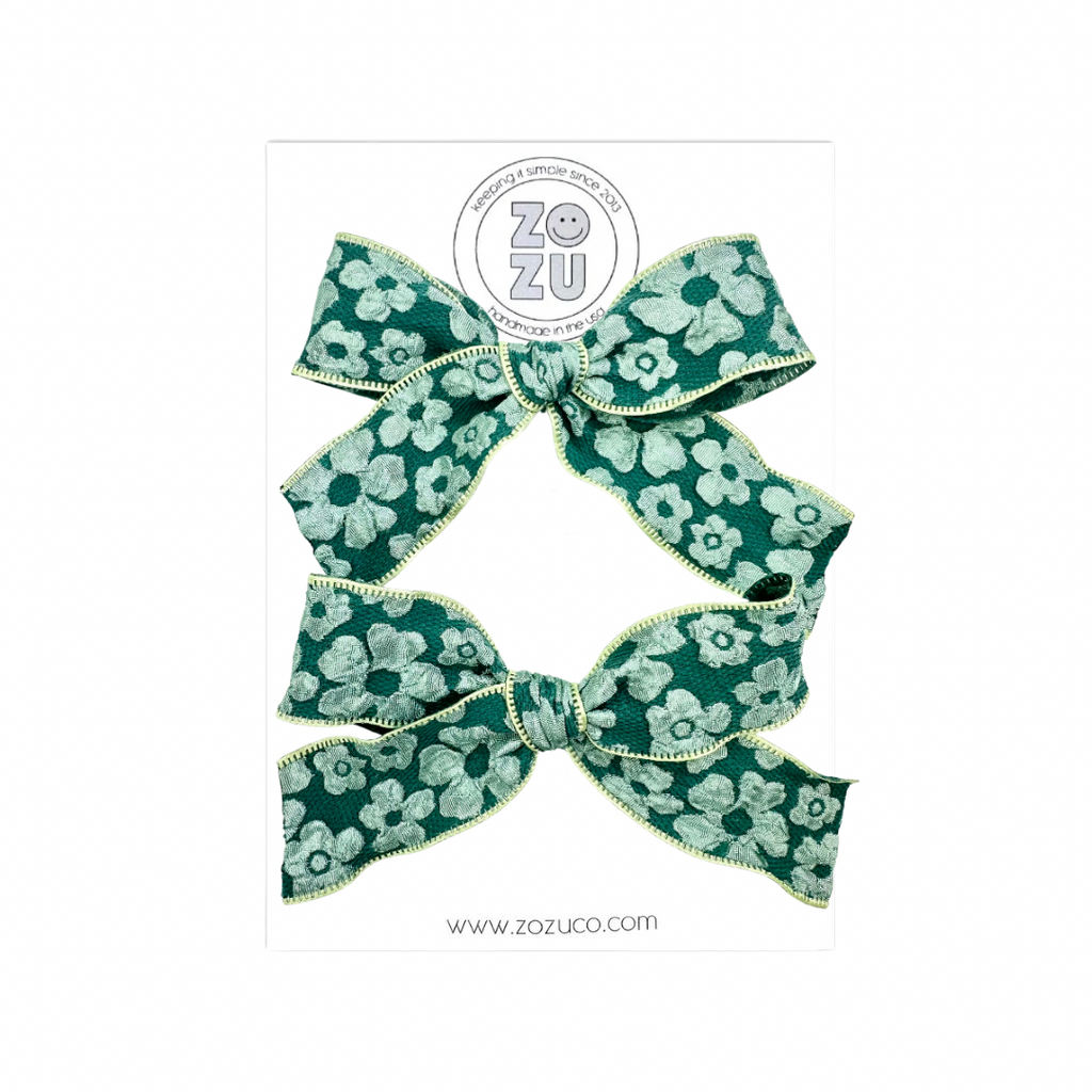 Green Embossed Floral :: Mini Explorer Ribbon Pigtail Set (Copy)