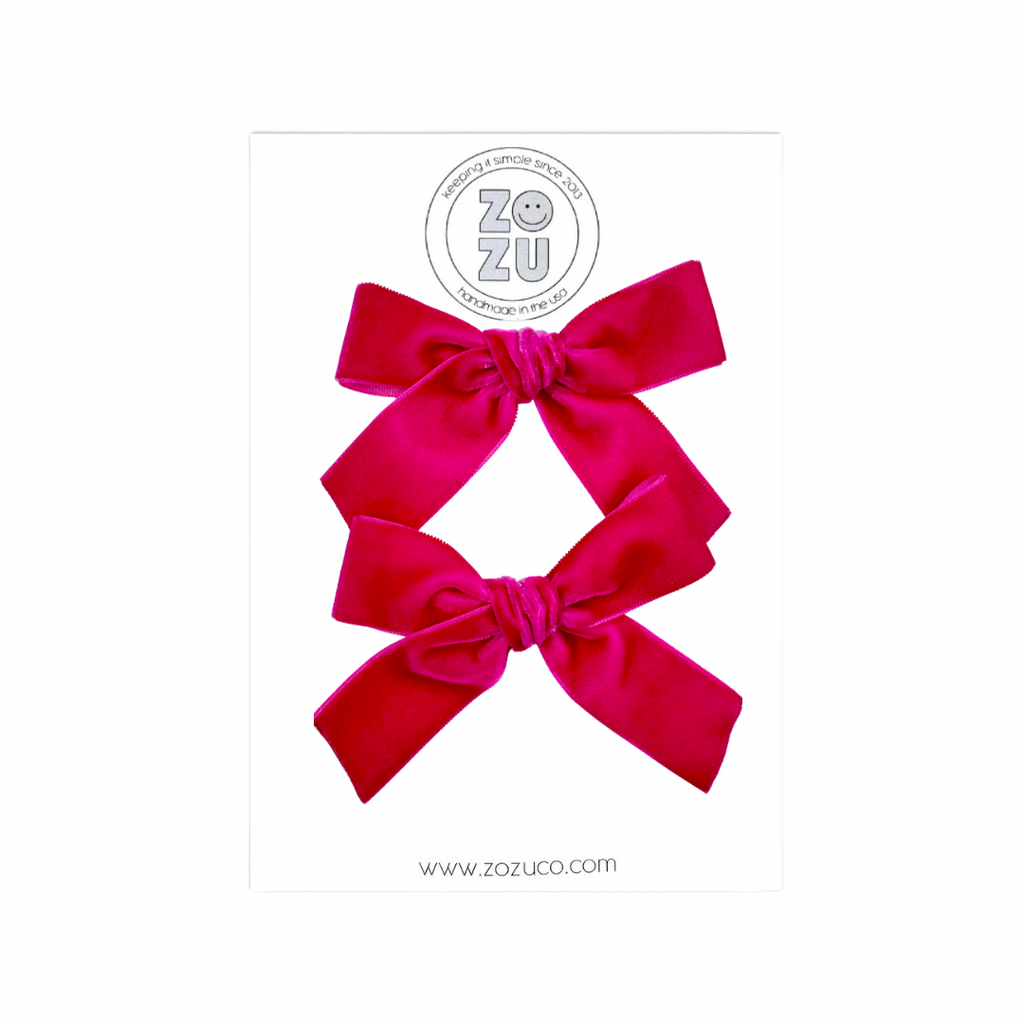 Hot Pink Velvet :: Mini Explorer Ribbon Pigtail Set