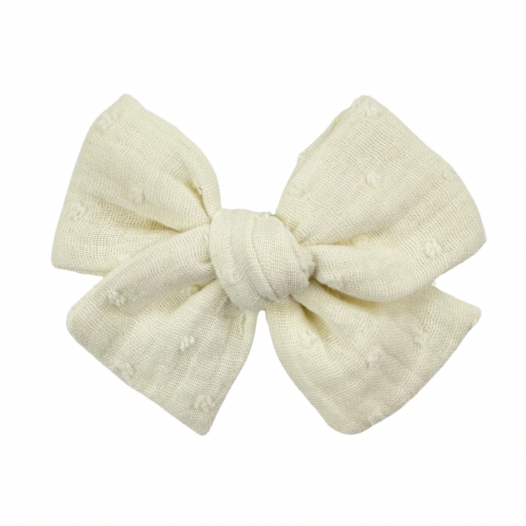 Cream Swiss Dot Double Gauze :: Mini Voyager Bow