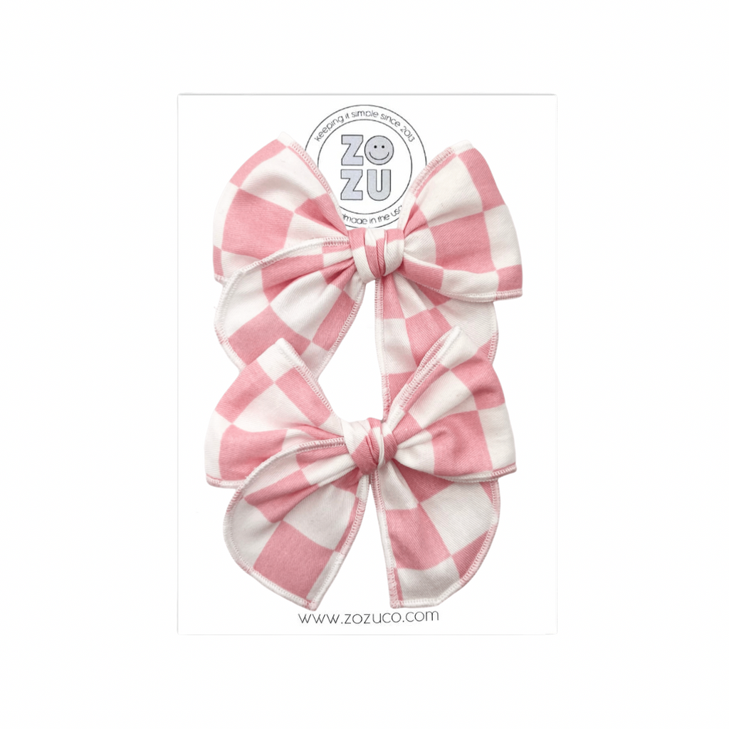 Pink Check :: Mini Traveler Pigtail Set