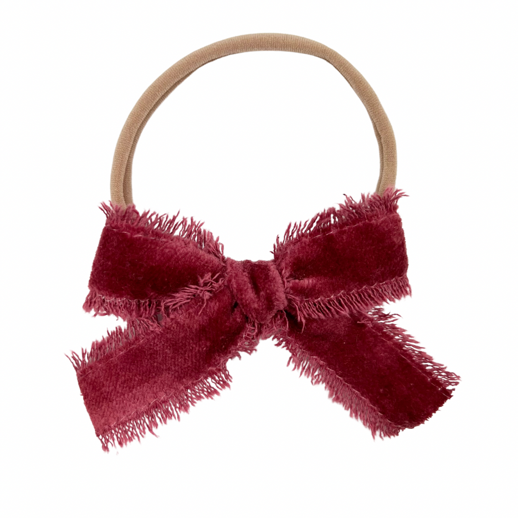 Wine Raw Edge Velvet :: Ribbon Mini Explorer Bow